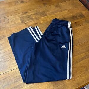 Adidas Youth Warm Up Pants Youth Large Navy Blue Y2K Sporty Drawstring Stripes